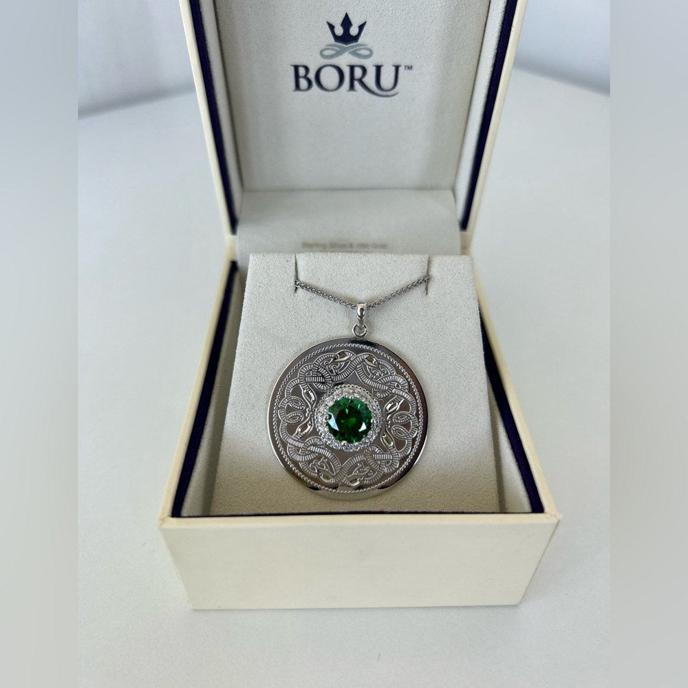 Large Emerald Necklace w/ Clear CZ Stones